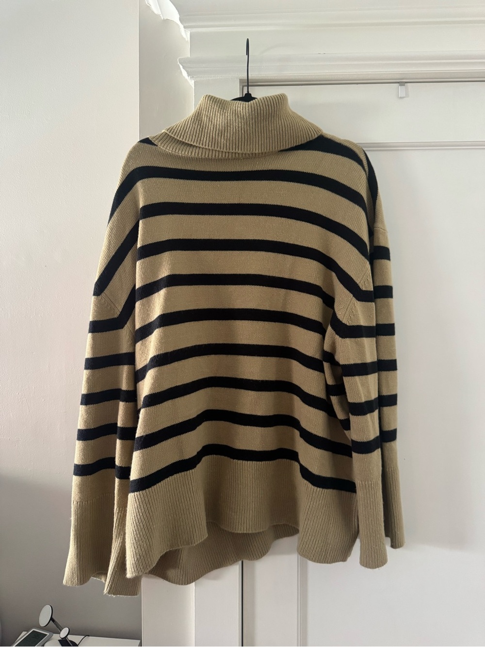 Striped Turtleneck Sweater - Beige and Black